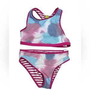 NWT Eddie Bauer Girls Swimsuit Size 14/16 |‎ Reversible 2-Piece | Pink Blue